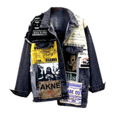 Patchwork-Jeansjacke mit Poster-Print